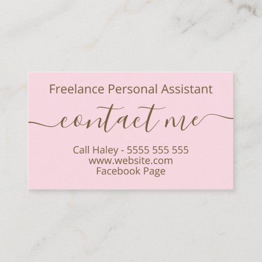 Pastel Pink Freelance Personal Assistant Visitekaartje (Achterkant)