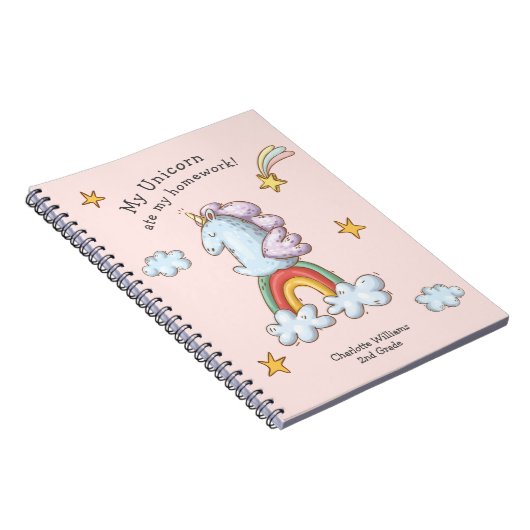 Pastel Pink Funny Unicorn Ate Mijn thuiswerk Notitieboek (Rechterzijde)