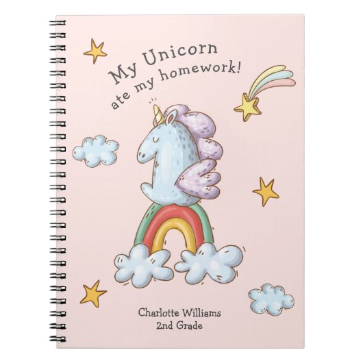 Pastel Pink Funny Unicorn Ate Mijn thuiswerk Notitieboek (Voorkant)