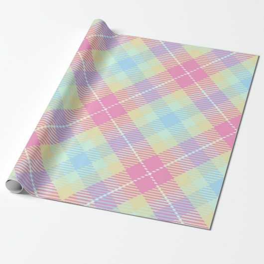 PASTEL PINK & GEEL PLAID PATROON CADEAUPAPIER (Uitgerold)