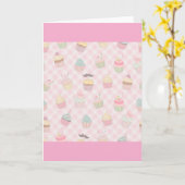 Pastel Pink Gingham Cute Cupcakes Pattern Kaart (Gele Bloem)