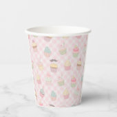 Pastel Pink Gingham Cute Cupcakes Pattern Papieren Bekers (Voorkant)