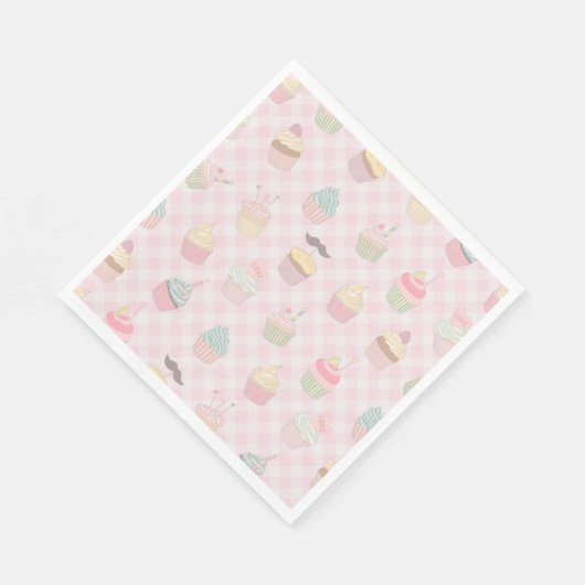 Pastel Pink Gingham Cute Cupcakes Pattern Servet (Hoek)
