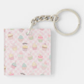 Pastel Pink Gingham Cute Cupcakes Pattern Sleutelhanger (Achterkant)