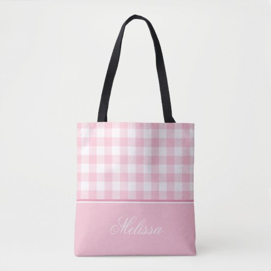 Pastel Pink Gingham | Gepersonaliseerd Tote Bag (Voorkant)