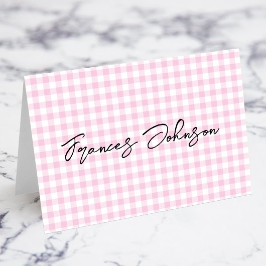 Pastel Pink Gingham Individuele naam Plaats Kaarte Kaart