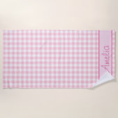 Pastel Pink Gingham Pattern | Gepersonaliseerd Strandlaken (Voorkant)