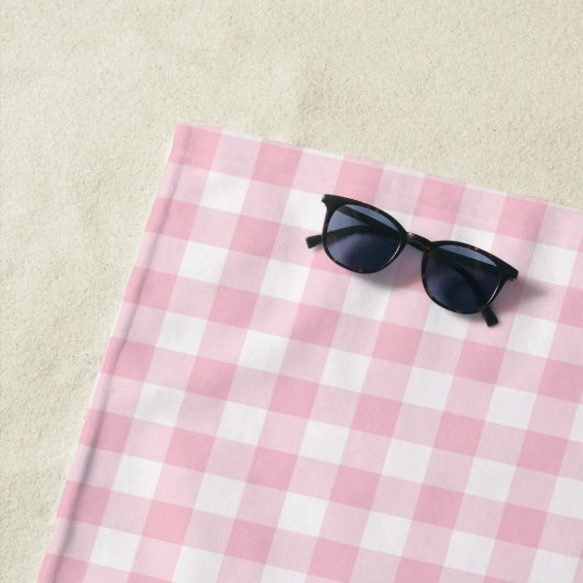 Pastel Pink Gingham Pattern | Gepersonaliseerd Strandlaken (In situ)