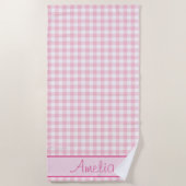 Pastel Pink Gingham Pattern | Gepersonaliseerd Strandlaken (Voorkant)
