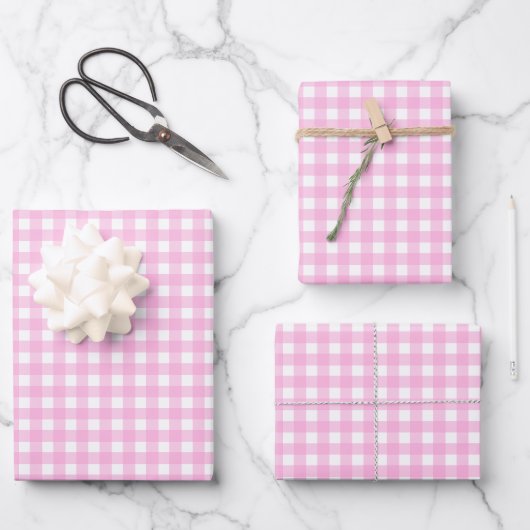 Pastel Pink Gingham Pattern Inpakpapier Vel (Voorkant)