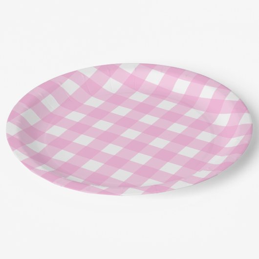 Pastel Pink Gingham Pattern Papieren Bordje (Gekanteld)
