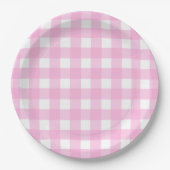 Pastel Pink Gingham Pattern Papieren Bordje (Voorkant)
