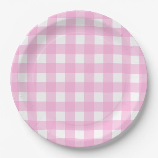 Pastel Pink Gingham Pattern Papieren Bordje (Voorkant)