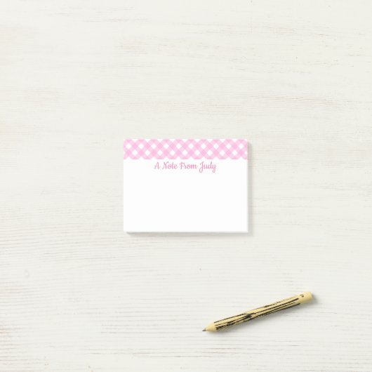 Pastel Pink Gingham Pattern Post-it® Notes (Op bureau)