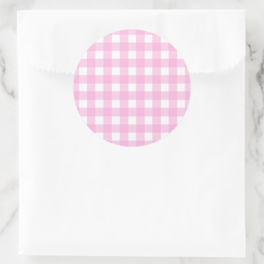 Pastel Pink Gingham Pattern Ronde Sticker (Tas)