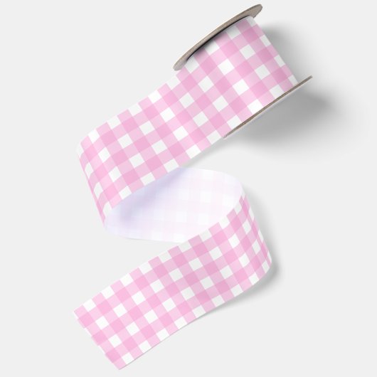Pastel Pink Gingham Pattern Satijnen Lint (Achterkant)