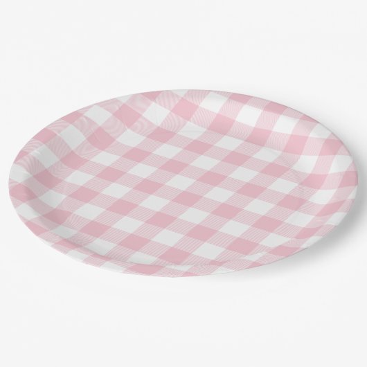 Pastel Pink Gingham Pset Pattern Papieren Bordje (Gekanteld)