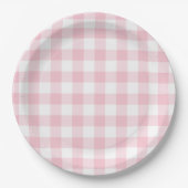 Pastel Pink Gingham Pset Pattern Papieren Bordje (Voorkant)