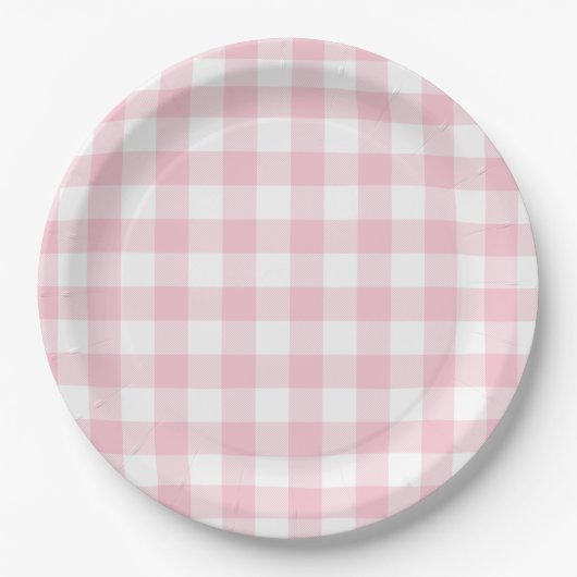 Pastel Pink Gingham Pset Pattern Papieren Bordje (Voorkant)