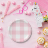 Pastel Pink Gingham Pset Pattern Papieren Bordje (Feest)