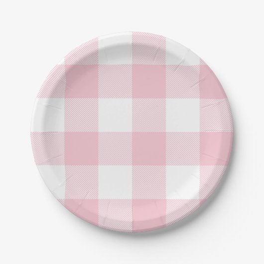 Pastel Pink Gingham Pset Pattern Papieren Bordje (Voorkant)