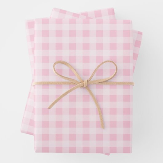 Pastel Pink Gingham Wrapping Paper Sheets (In situ)