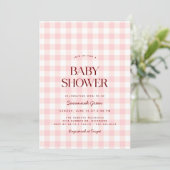 Pastel Pink Gingham | Zomer picknick Baby shower Kaart (Staand voorkant)