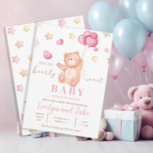 Pastel Pink Girl's We Can Bearly Wait Baby shower Kaart