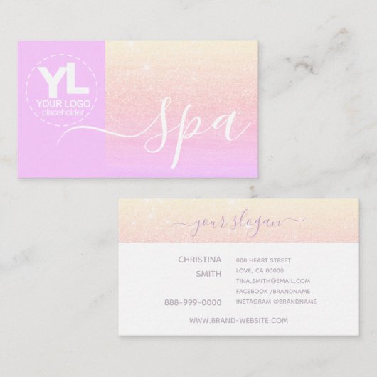 Pastel Pink Glam Logo Sjabloon Luxe Glitter Visitekaartje (Voorkant / Achterkant)