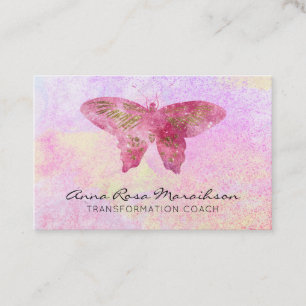*~* Pastel Pink Glitter Fantasy Gilded Butterfly Visitekaartje