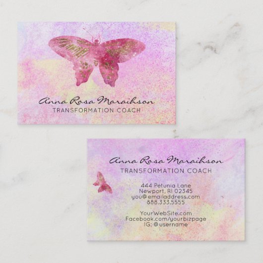 *~* Pastel Pink Glitter Fantasy Gilded Butterfly Visitekaartje (Voorkant / Achterkant)