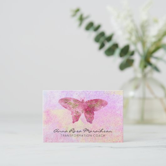 *~* Pastel Pink Glitter Fantasy Gilded Butterfly Visitekaartje (Staand voorkant)