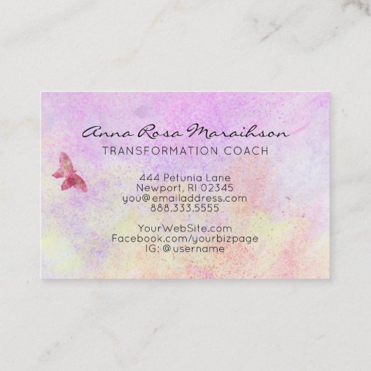 *~* Pastel Pink Glitter Fantasy Gilded Butterfly Visitekaartje (Achterkant)