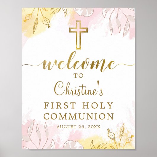 Pastel Pink Gold Floral First Community Welkom Poster (Voorkant)