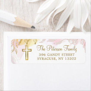 Pastel Pink Gold Floral Religal Return Address Etiket