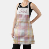 Pastel Pink & Gold Plaid Custom Name Kitchen Apron Schort (Insitu)
