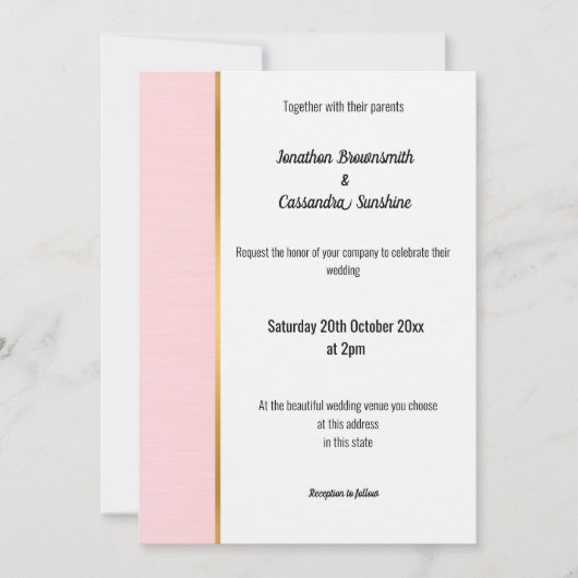  PASTEL PINK GOLD TRIM INVITATIE KAART (Voorkant)