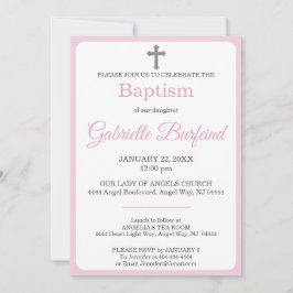 Pastel Pink & Gray Cross Watercolor Baptism Kaart