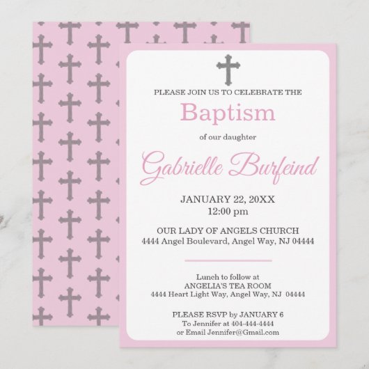Pastel Pink & Gray Cross Watercolor Baptism Kaart (Voorkant / Achterkant)