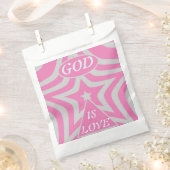 Pastel Pink & Gray Star "God Is Love" Baby Shower Bedankzakje (Geknipt)