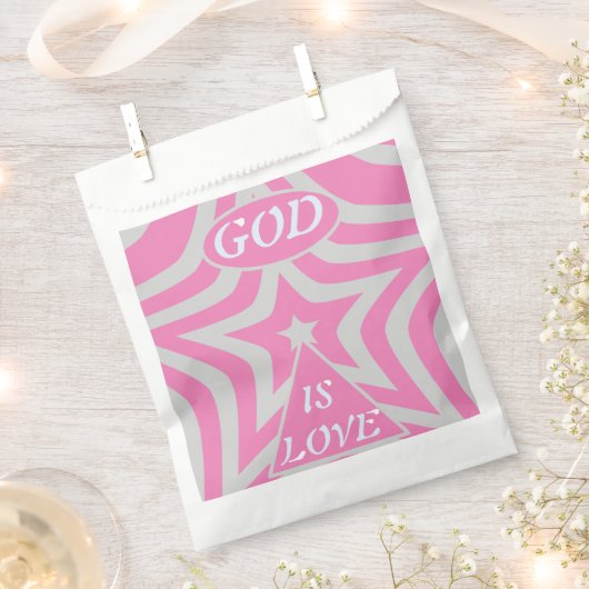 Pastel Pink & Gray Star "God Is Love" Baby Shower Bedankzakje (Geknipt)