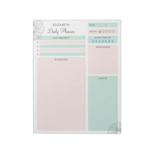 Pastel Pink Green Custom To Do List Daily Planner  Notitieblok (Linkerzijde)