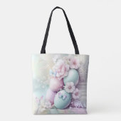 PASTEL PINK & GREEN EASTER EGGS & FLOWERS TOTE BAG (Achterkant)
