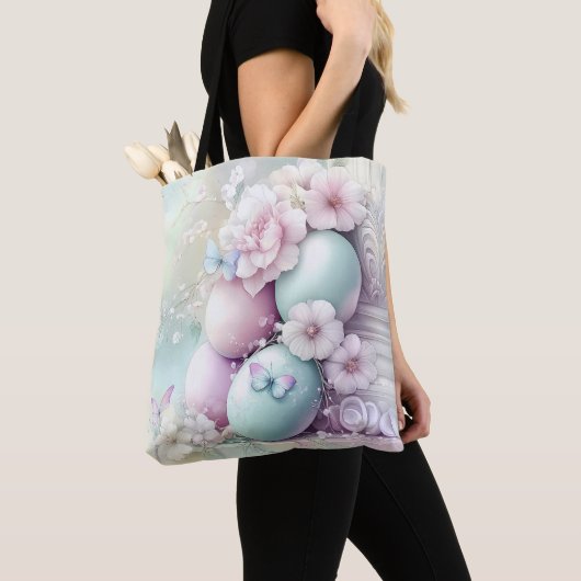 PASTEL PINK & GREEN EASTER EGGS & FLOWERS TOTE BAG (Dichtbij)