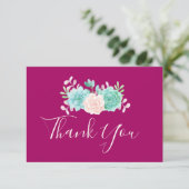 Pastel Pink & Green Floral Bouquet Dank u Bedankkaart (Staand voorkant)
