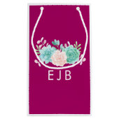 Pastel Pink & Green Floral Bouquet Monogram Klein Cadeauzakje (Achterkant)