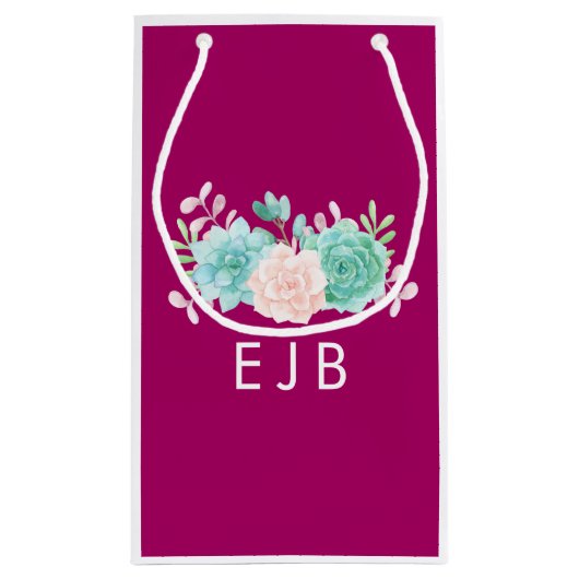 Pastel Pink & Green Floral Bouquet Monogram Klein Cadeauzakje (Achterkant)