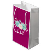 Pastel Pink & Green Floral Bouquet Monogram Klein Cadeauzakje (Achterkant Gekanteld)