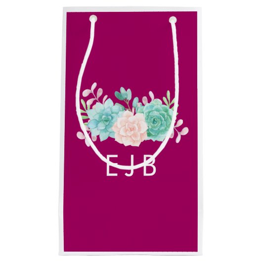 Pastel Pink & Green Floral Bouquet Monogram Klein Cadeauzakje (Voorkant)