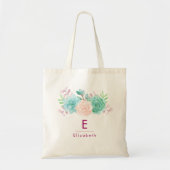 Pastel Pink & Green Floral Bouquet Monogram Tote Bag (Voorkant)